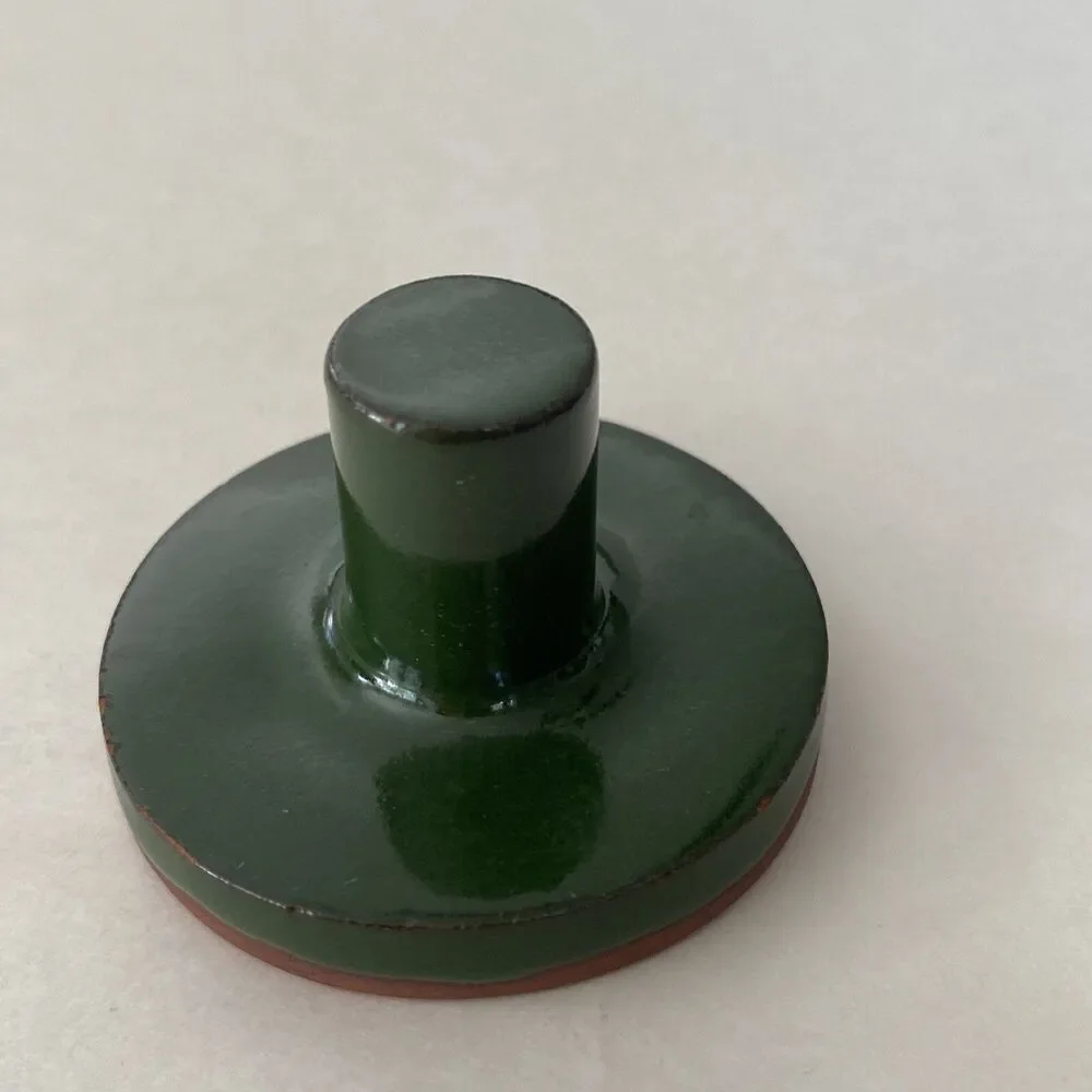 Rycraft Cookie Stamp Christmas Bells Terra Cotta 2” Round Handle Green Glaze